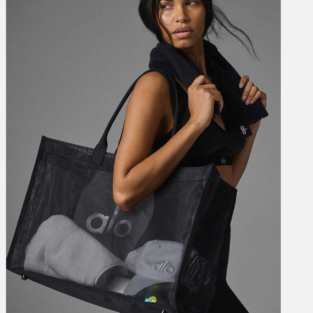 New Alo Fitness Gym Casual Tote Bag Black Mesh Yoga Gym Shopping Bag